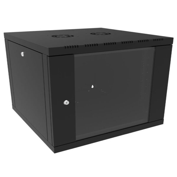 Canovate 6U 600x600x376 SINGLE zidni ormar s bočnim stranama koje se mogu otvoriti izvana, crni (WS3O-9-0666F)