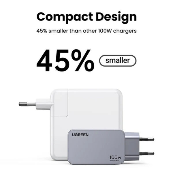 67349_02 UGREEN Nexode Pro Mini FC zidni punjač 100W, 2x USB-C, USB-A, USB-C kabel, GaN, sivi