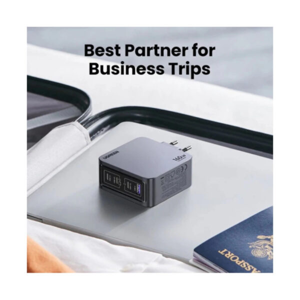 UGREEN Nexode Pro zidni punjač 160W, 3×USB-C/1×USB-A, USB-C kabel, GaN, sivi