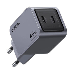 67354_01 UGREEN Nexode Pro zidni punjač 45W, GaN, 2×USB-C, PD3.0/QC4.0, sivi