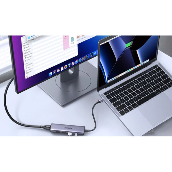 UGREEN USB Hub 5u1, USB-C, 3x USB-A, USB-C Power Delivery, HDMI 4K 30 fps, sivi