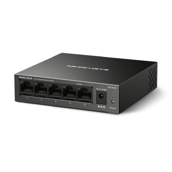 Mercusys MS105GS 5-Port Gigabit Desktop preklopnik (Switch) 5×10/100/1000Mbps, Plug & Play, Auto-Negotiation, Auto-MDI/MDIX, metalno kučište