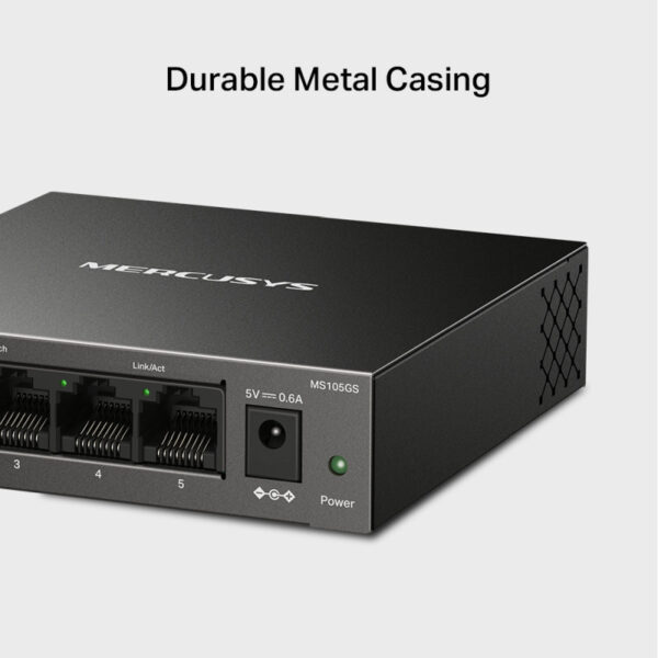Mercusys MS105GS 5-Port Gigabit Desktop preklopnik (Switch) 5×10/100/1000Mbps, Plug & Play, Auto-Negotiation, Auto-MDI/MDIX, metalno kučište