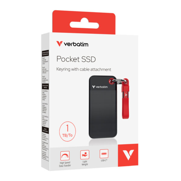 Verbatim Pocket 1TB SSD vanjski disk, USB 3.2 Gen2, Black/Red
