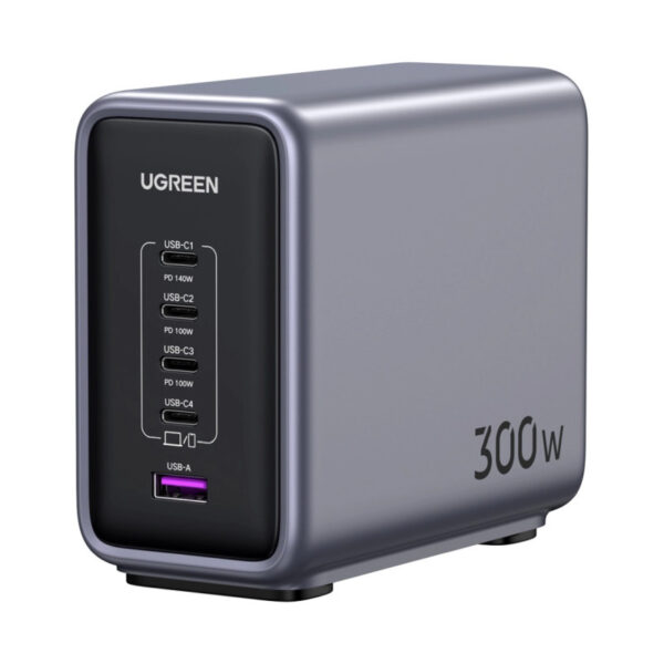 67710_01 UGREEN Nexode GaN II Tech zidni punjač 300W, 4xUSB-C, 1xUSB-A, PD, sivi