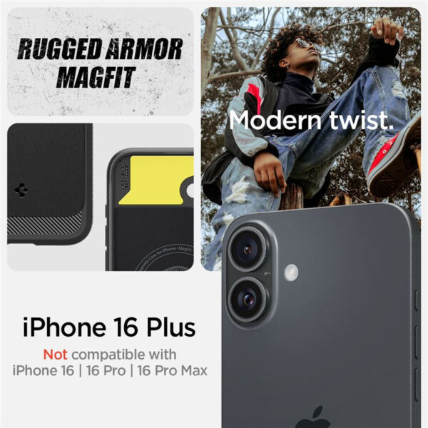 Spigen Rugged Armor MagSafe, matte black - iPhone 16 Plus (ACS08087)