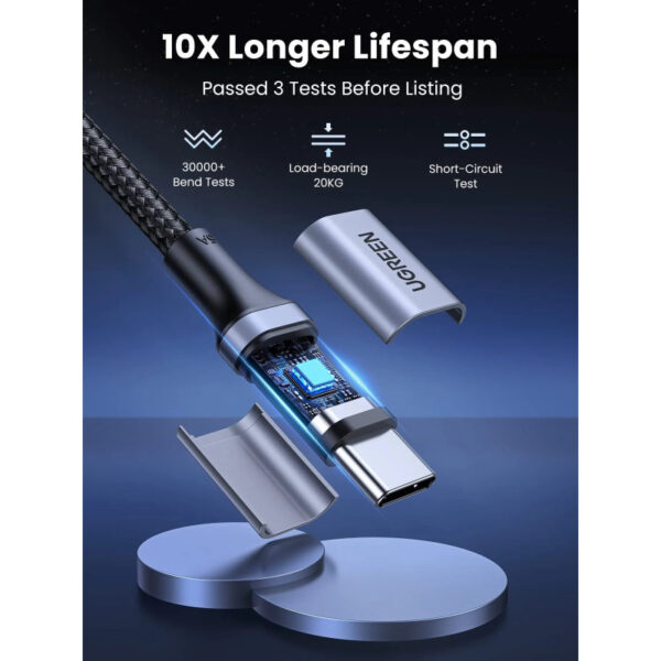 UGREEN USB-C (M) na USB-C (M), 100W, 5A, pleteni kabel, 1m