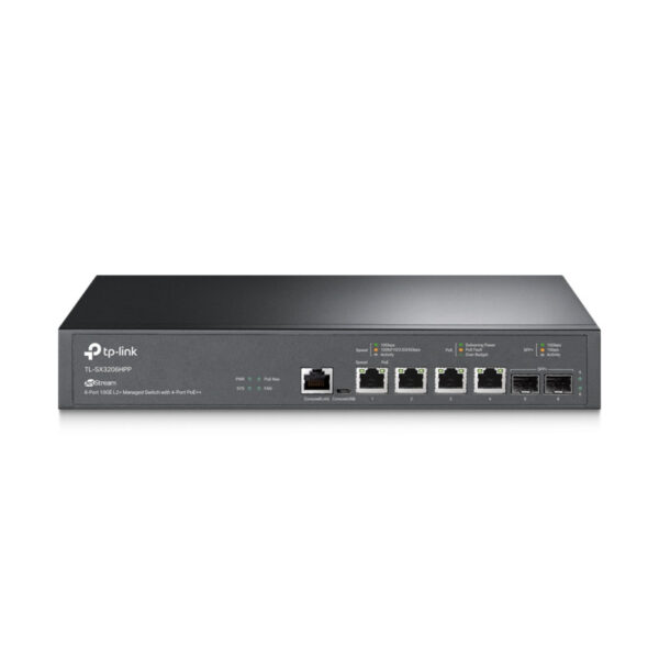 TP-Link 6-Port Omada JetStream Managed preklopnik (Switch) 10GE L2+, 4×10GB RJ45 portEs, 4xPoe++, 2×10G SFP+, 1× RJ45 Console Port, 1× Micro-USB Console Port, metalno kućište
