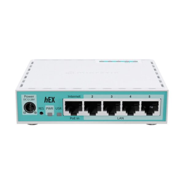 Mikrotik hEX refresh, 950 MHz CPU, 512MB RAM, 5×LAN, USB-A, POE support, RouterOSv7, metalno kućište, PSU