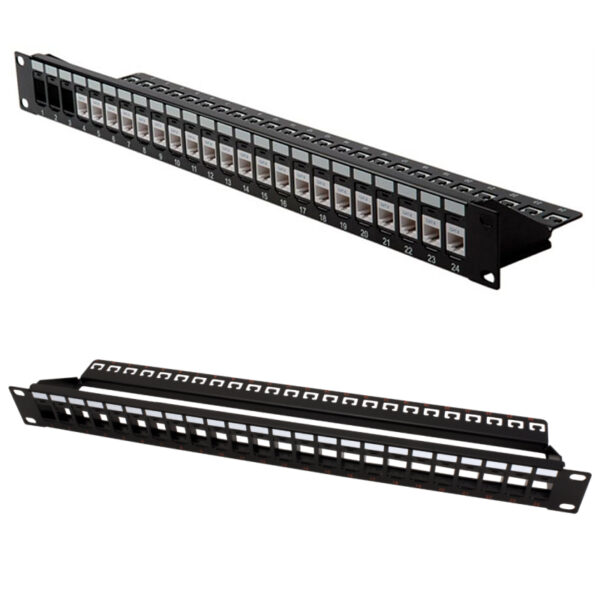 7584_01 Roline 24-portni Patch Panel (prazni) 19" Keystone UTP Cat.5e/6/Class E, crni