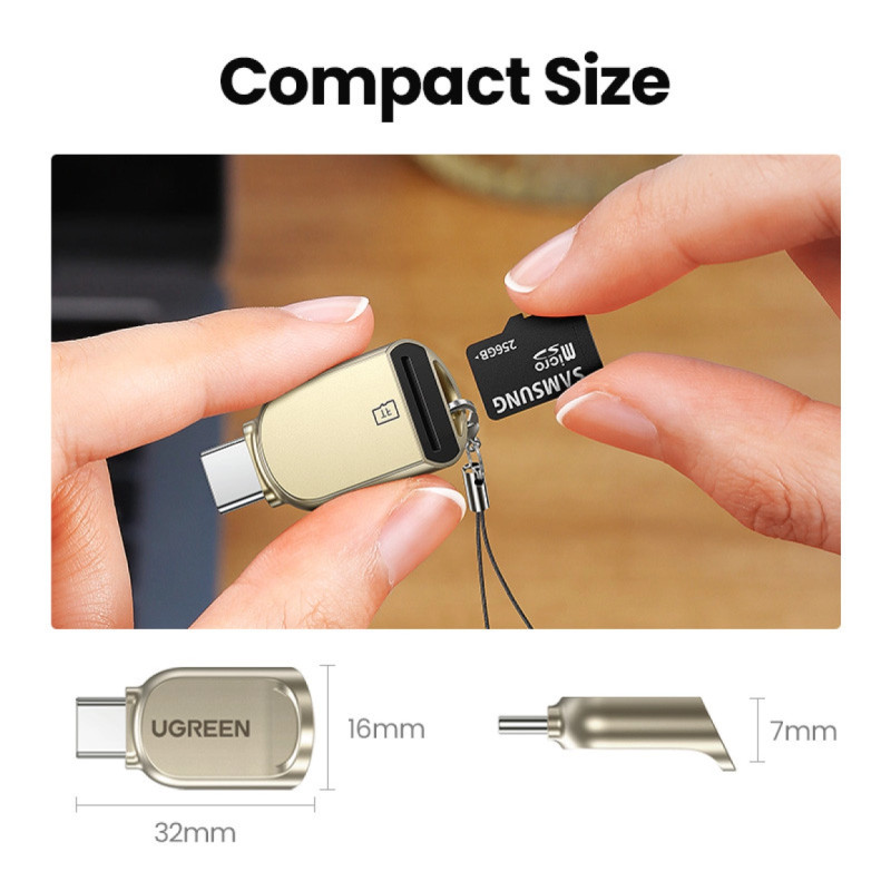 UGREEN čitač memorijskih kartica, TF/SD/MicroSD kartice, USB-C