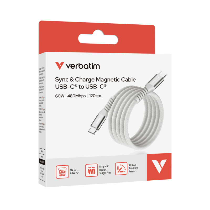 Verbatim Sync & Charge Magnetic kabel USB-C na USB-C 60W  120 cm - sivi