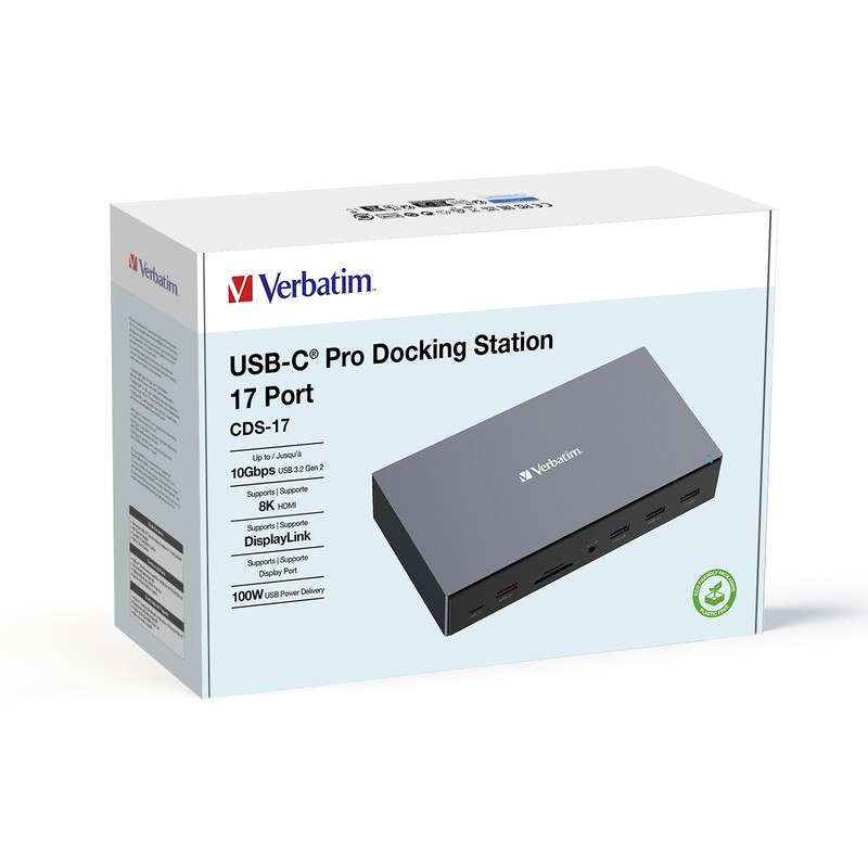 172664-57_V032172_07.jpg Verbatim CDS-17 portni USB-C Pro Docking Station HDMI do 8K | 2 x HDMI do 4K | 2 x DP | RJ45 | USB-A 3.2 | 2 x USB-A 3.0 | 2 x USB-A 2.0 | USB-C® 3.2 | SD | microSD | Audio | DC napajanje | USB-C Host