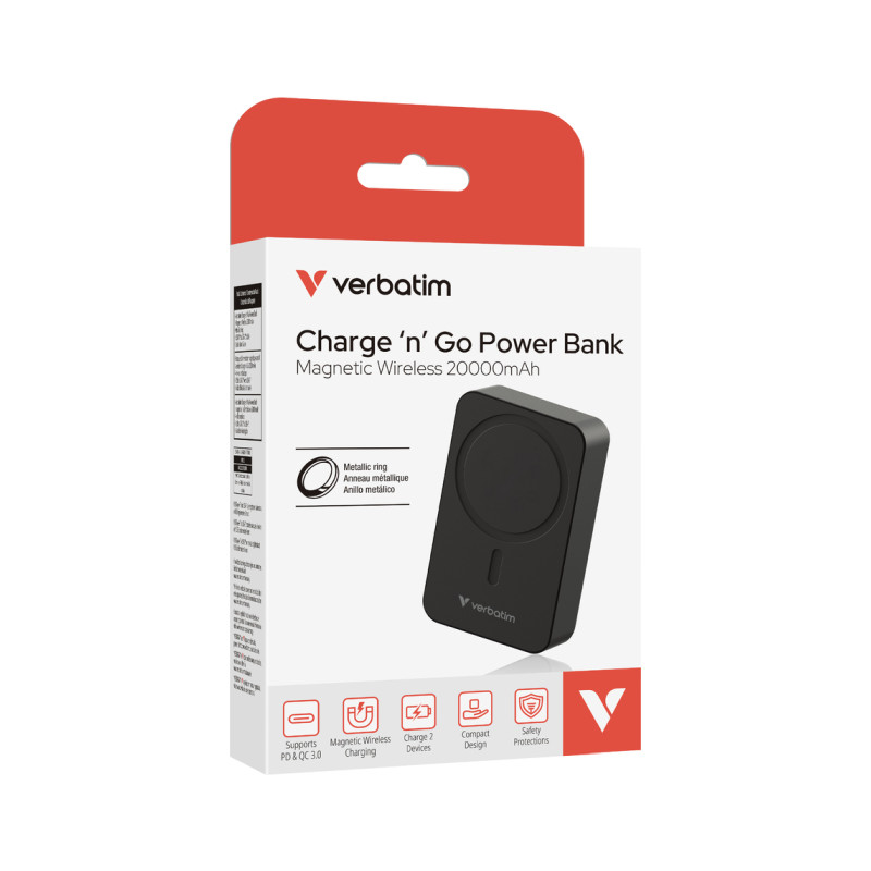 Verbatim Charge 'n' Go Essentials 20000mAh Powerbank Magnetic Wireless 15/35W, crni
