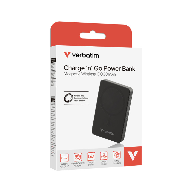 Verbatim Charge 'n' Go Essentials 10000mAh Powerbank Magnetic Wireless 15/20W, crni
