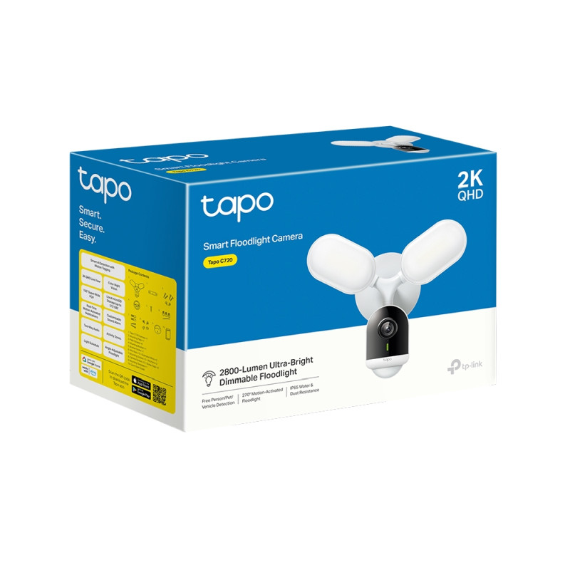 TP-Link Tapo C720 Smart Floodlight kamera 2K QHD, H.264, 2.4 GHz, 2800 Lm, dvosmjerni audio, detekcija pokreta, IP65