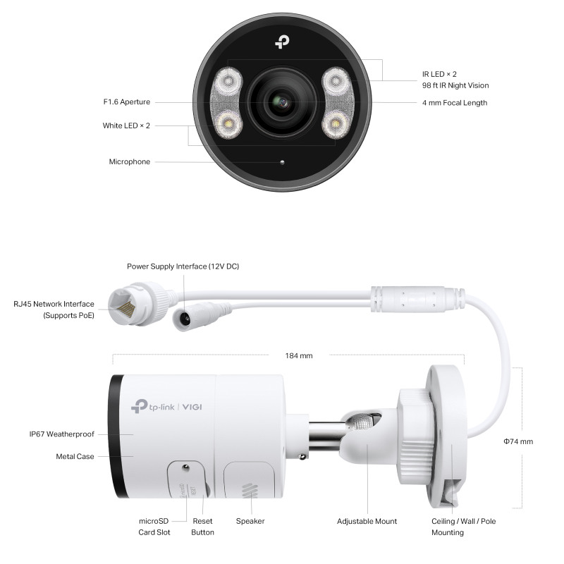 TP-Link VIGI InSight S345 Full color kamera 2K 4MP, Pan/Tilt/Rotation, H.265+,4mm leća, RJ45, Night Vision, microSD, dvosmjerni audio, detekcija pokreta, vodootporna IP67, VIGI app