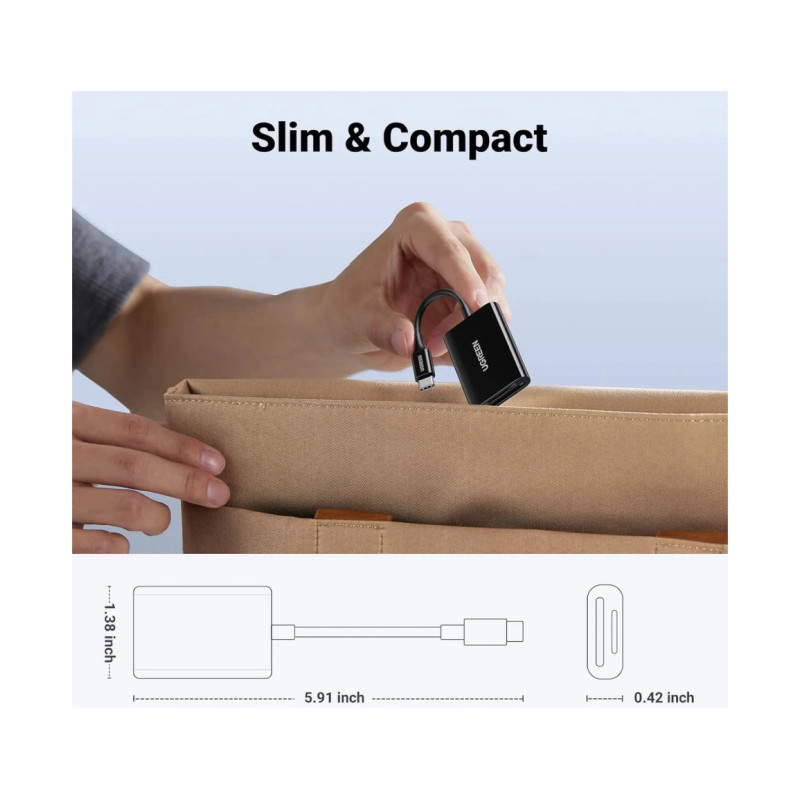 UGREEN čitač memorijskih kartica, TF/SD/MicroSD kartice, USB-C, 15cm, crni