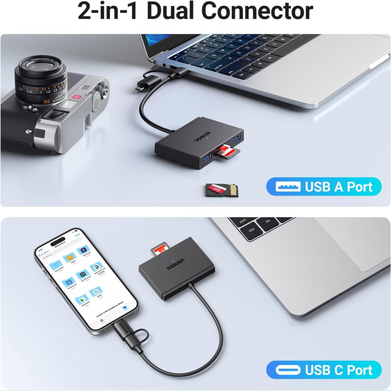 UGREEN 4-portni USB-C/A HUB 2xUSB-A, 1xSD, 1xTF, sivi