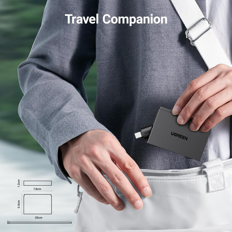 UGREEN 4-portni USB-C/A HUB 2xUSB-A, 1xSD, 1xTF, sivi