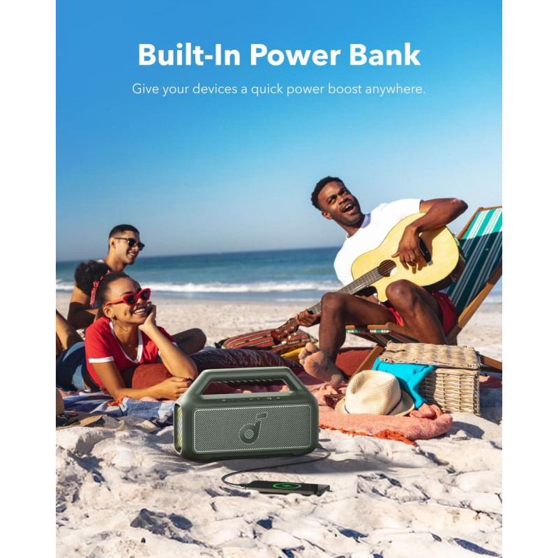 Anker Soundcore BOOM 2 prijenosni BT5.3 zvučnik, 80W, IPX7, 24h reprodukcije, zeleni (A3138061)