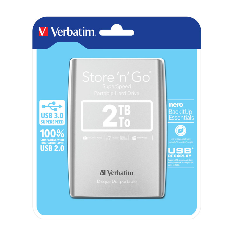 Verbatim 2.5" Store'n'Go 2TB vanjski HDD, USB3.0 Gen1 srebrni