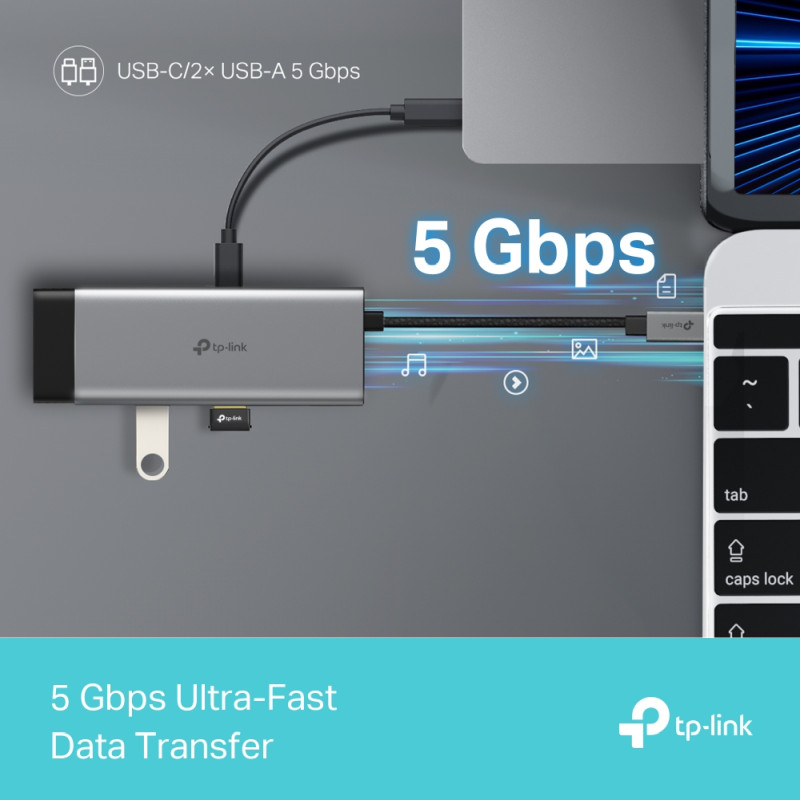 TP-Link 5-portni USB-C HUB 2xUSB-A, 1xUSB-C, 1xUSB-C PD, 1x HDMI 4K 60Hz, crni