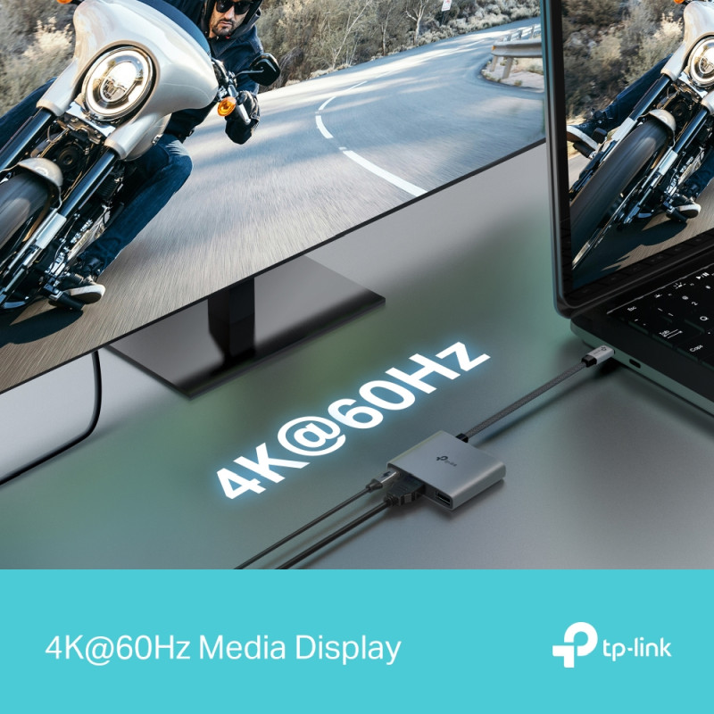 TP-Link 3-portni USB-C HUB 1xUSB-A, 1xUSB-C PD, 1x HDMI 4K 60Hz, crni